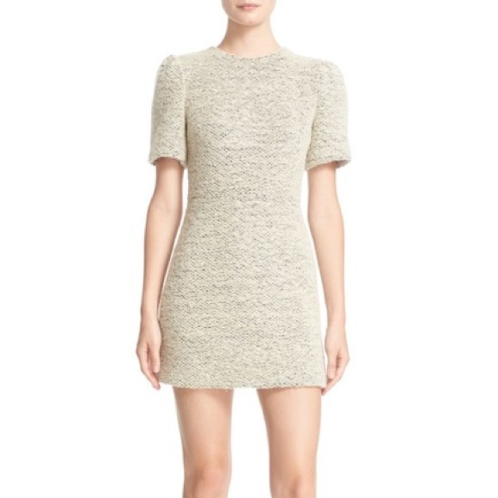 Alice & Olivia Genny pouf sleeve tweed dress